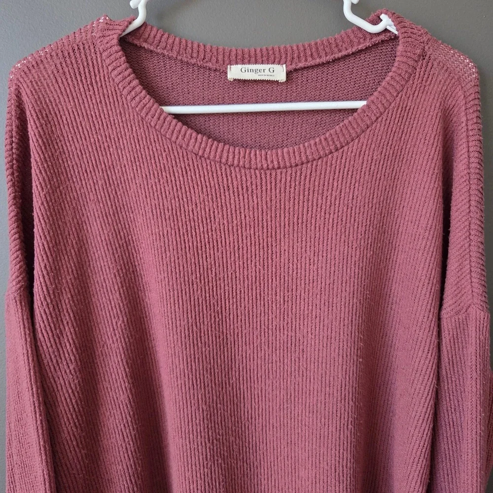 Ginger G Dusty‎ Rose Ribbed Knit Oversized Long Sleeve Top Women M Basic Cozy